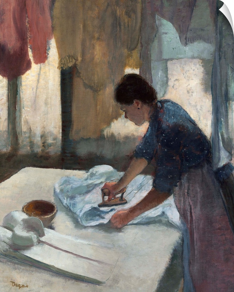 Woman Ironing, by Edgar Degas, 1878-87, French impressionist painting, oil on canvas. Degas was interested in laundresses'...