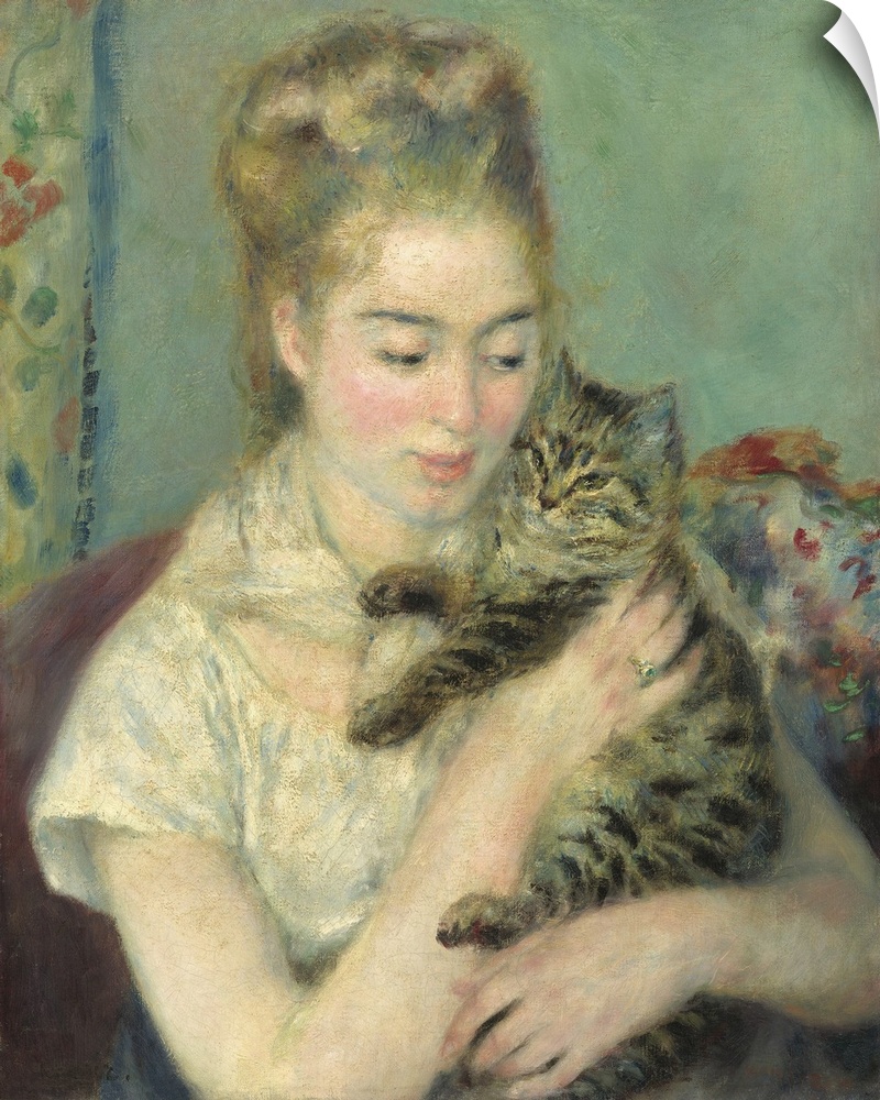 Woman with a Cat, by Auguste Renoir, 1875, French painting, oil on canvas. This is a classic Renoir portrait from his pure...