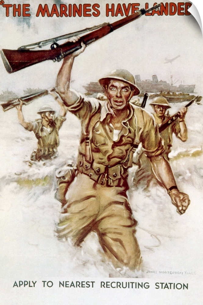 World War II, Marines recruiting poster by James Montgomery Flagg, 1942.