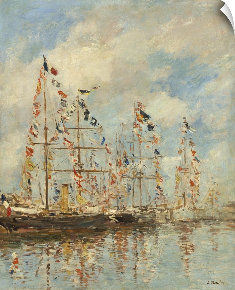 Yacht Basin at Trouville-Deauville, by Eugene Boudin, 1895-96, French impressionist painting, oil on canvas. Created in hi...