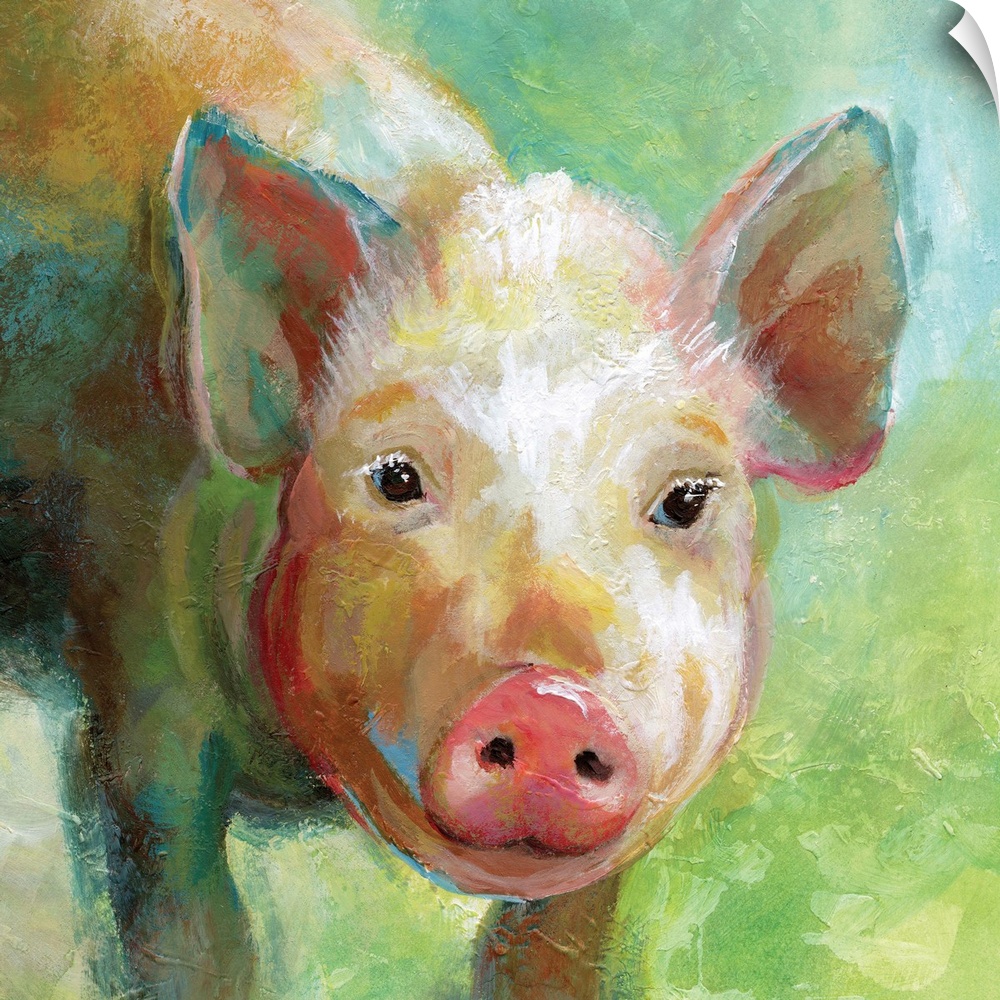 A colorful painting of a pig.