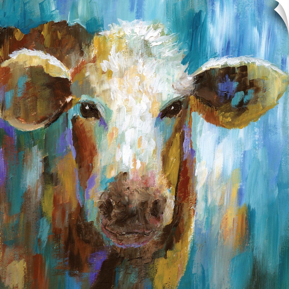 Contemporary portrait of a dairy cow with large ears.