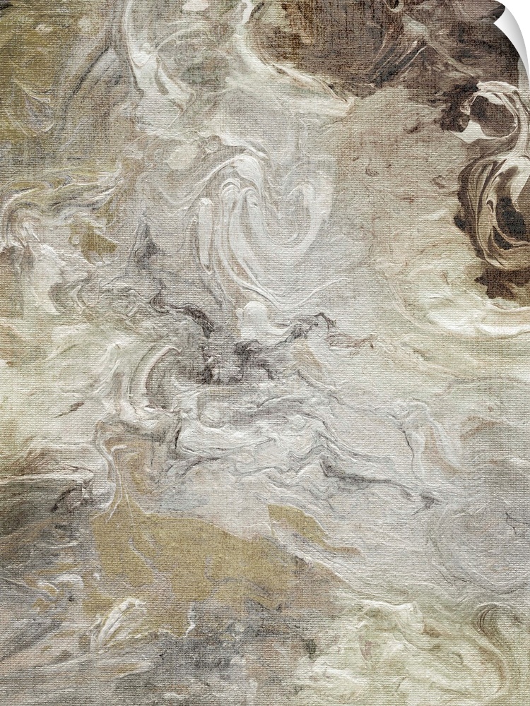 Abstract painting of neutral colors marbled together.