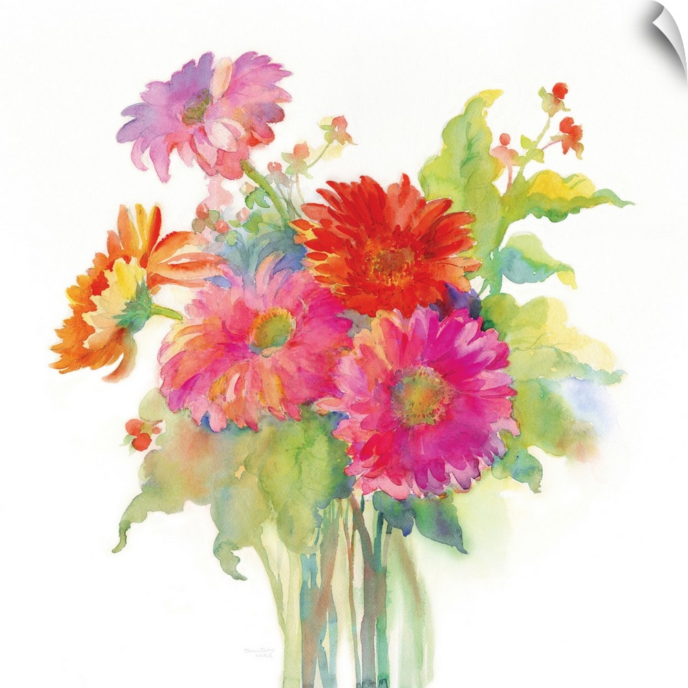 Watercolor painting of a springtime bouquet.