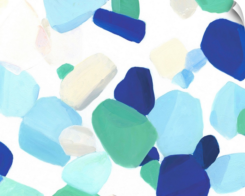 Large abstract painting resembling seaglass in shades of blue, green, and tan.