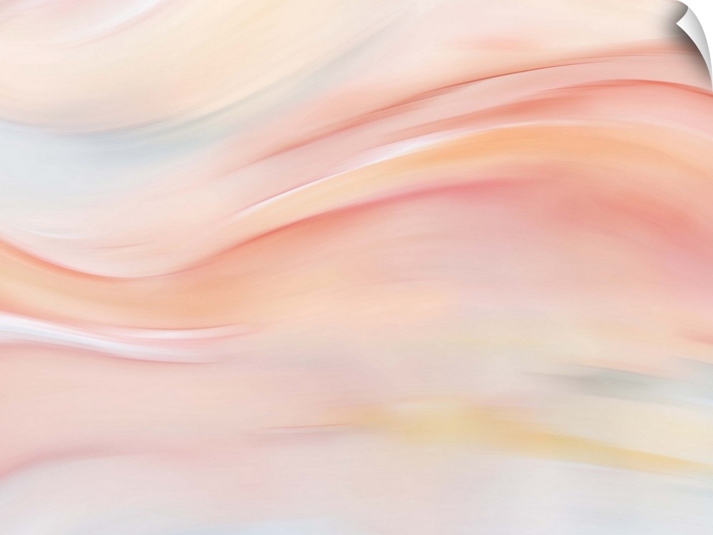 Large abstract painting with pastel hues and flowing movement from left to right across the canvas.