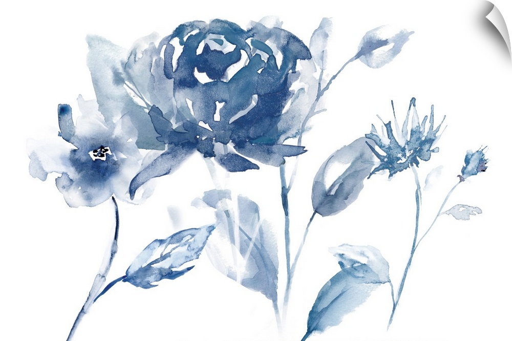Watercolor painting of indigo flowers on a white background.