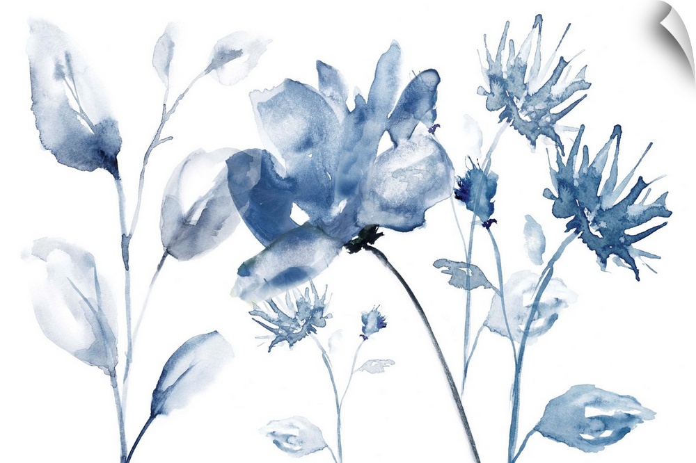 Watercolor painting of indigo flowers on a white background.