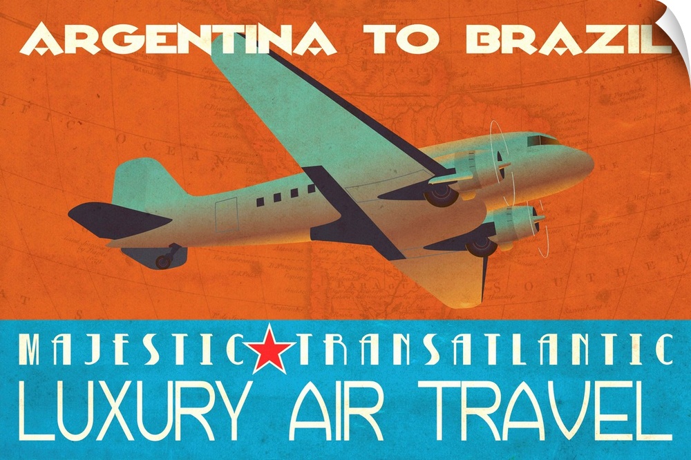 Retro style travel poster advertising flights in South America.