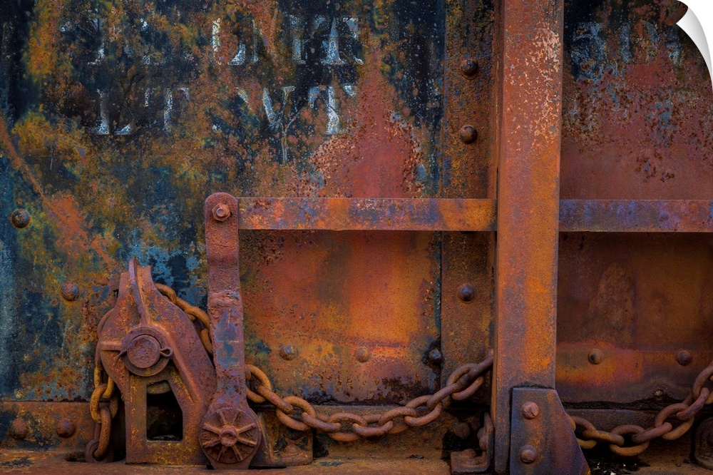 Close up detail of rusted metal of an old train.