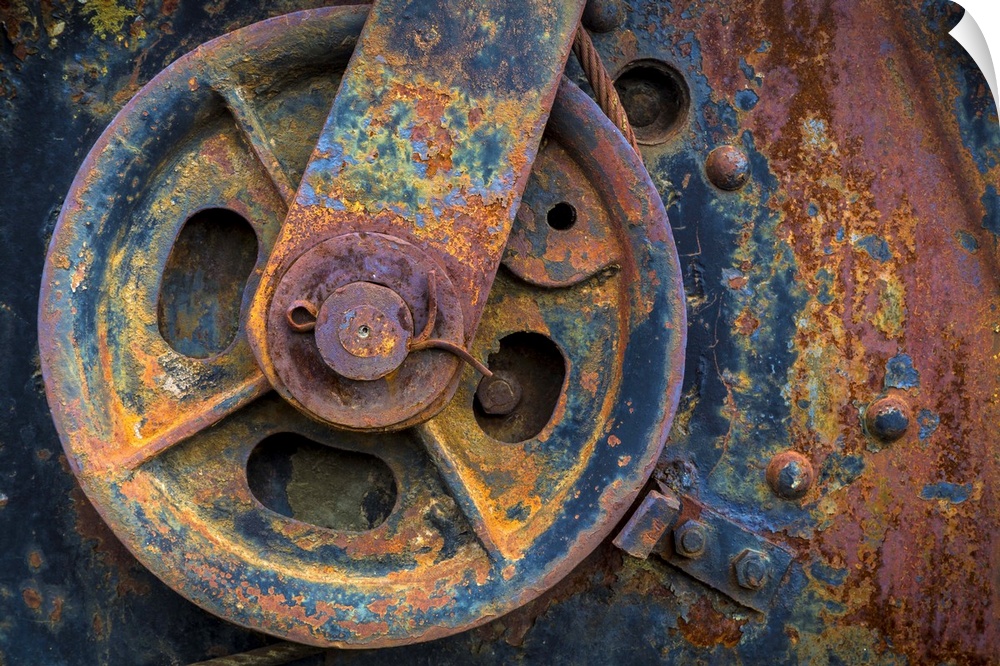 Close up detail of rusted metal of an old train.