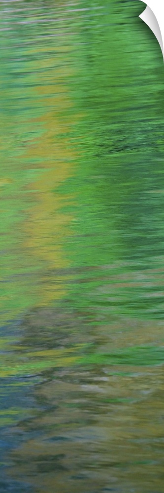 Abstract image of green reflections in the water.