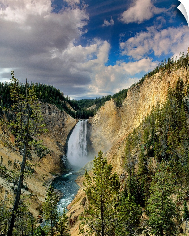 View from below of Yellowstone Falls in Yellowstone National Park, Wyoming.