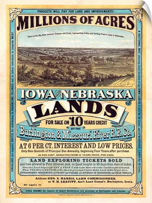 1872 Poster Advertising Land For Sale To Settlers During America'S Westward Expansion