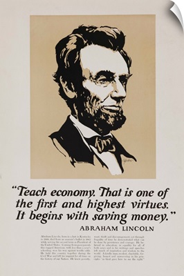1920's American Banking Poster, Abe Lincoln Teach Economy