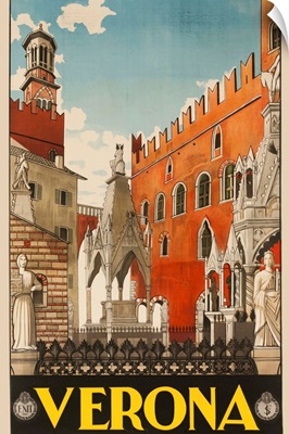 1930's Italian Travel Poster With Scaliger Tombs, Verona