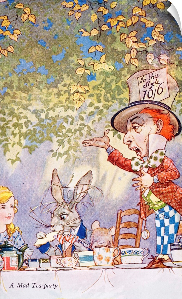 Characters from Alice in Wonderland illustrated by Charles Folkard. A mad teaparty. The Mad Hatter's tea party with Alice ...