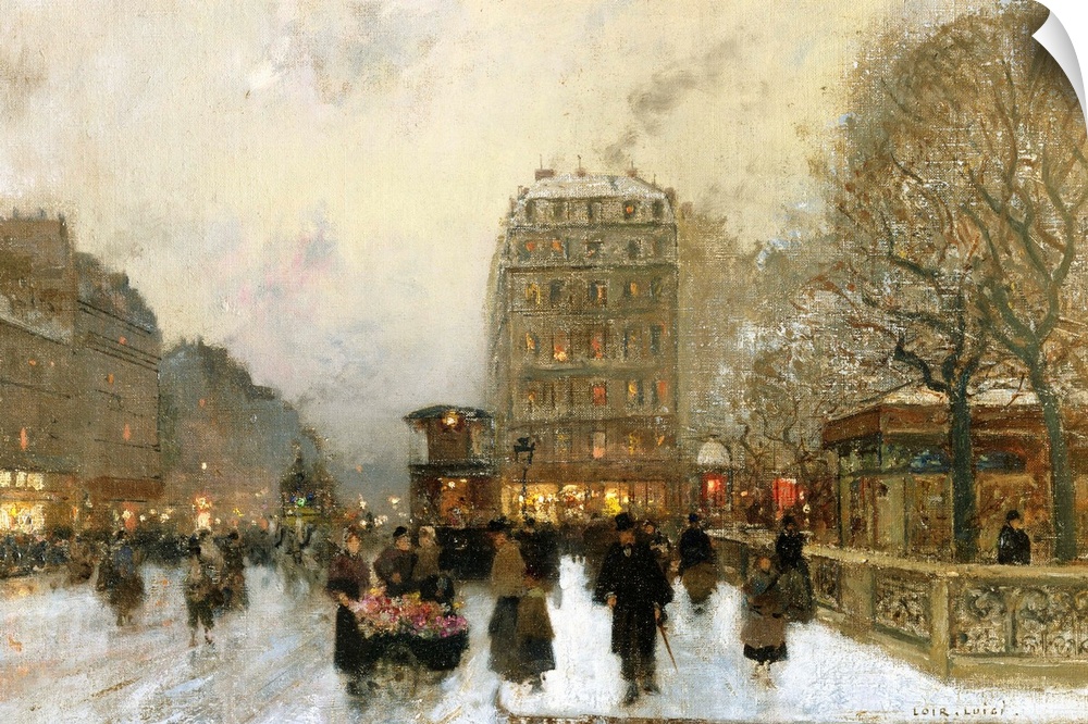 A Paris Street Scene In Winter By Luigi Loir