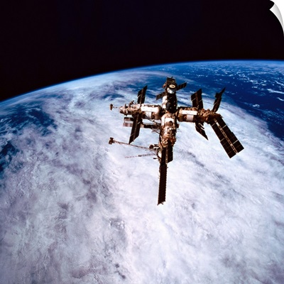 A space station in orbit above the earth
