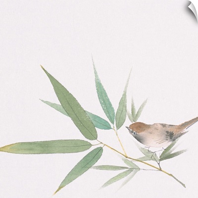 A sparrow and bamboo leaves