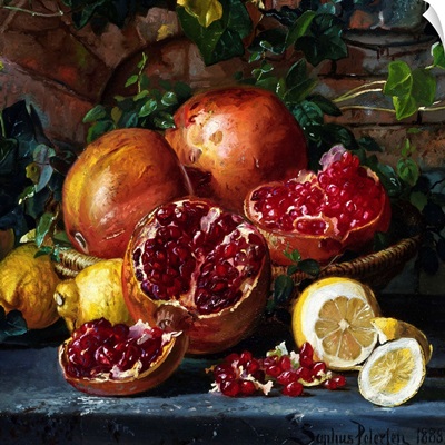 A Still Life of Pomegranates and Lemons by Magnus Otto Sophus Petersen