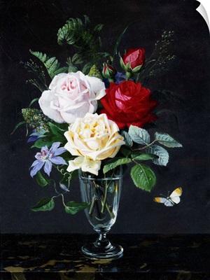 A Still Life Of Roses And Clematis By Olaf August Hermansen
