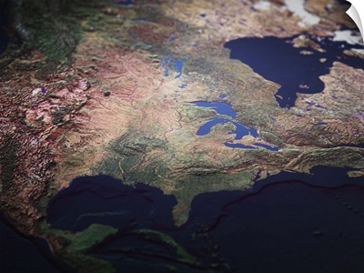 A topographic map of USA from a satellite view