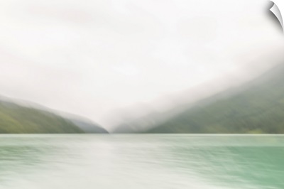 Abstract Impressionistic Mountains Rising Above A Turquoise Lake