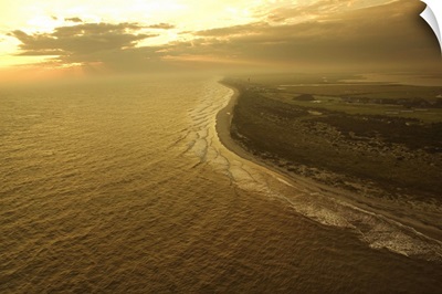Aerial view of coastline at dusk, Bald Head Island, North Carolina