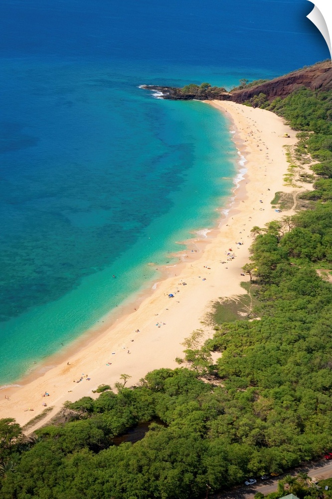 Aerial view of Big Beach, also known as Makena Beach or by it's Hawaiian name , Oneloa Beach. It is over 1/2 mile long and...