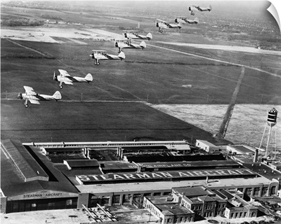 Aeroplanes Flying Above Stearman Aircraft Factory, 1941