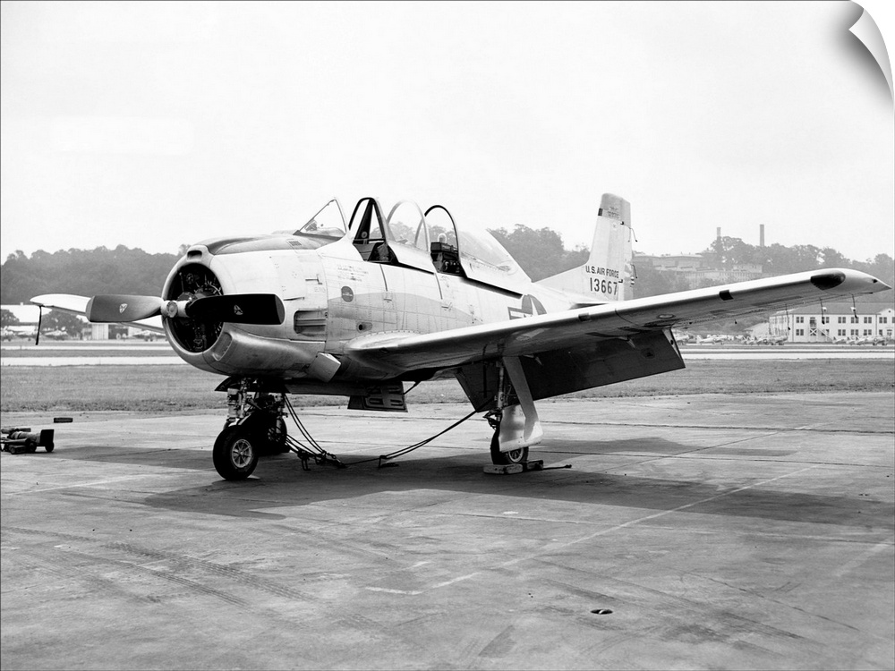 Air Force trainer T-28 at NAS Anacostia DC for change of insignia. July 7, 1952