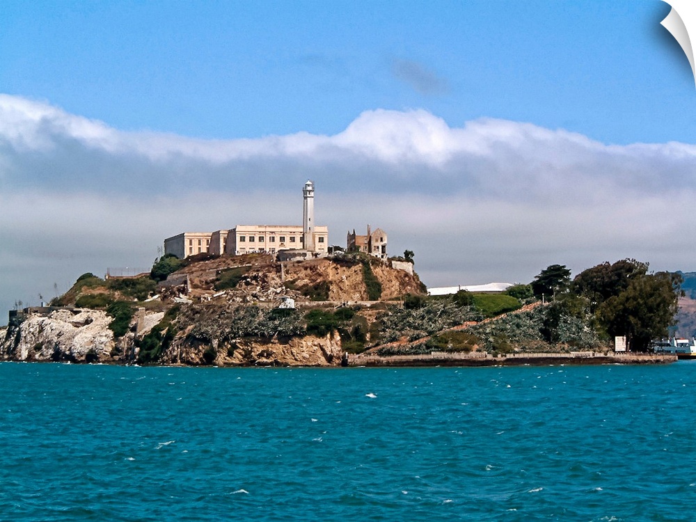 The iconic Alcatraz Island looms as we view from the water.