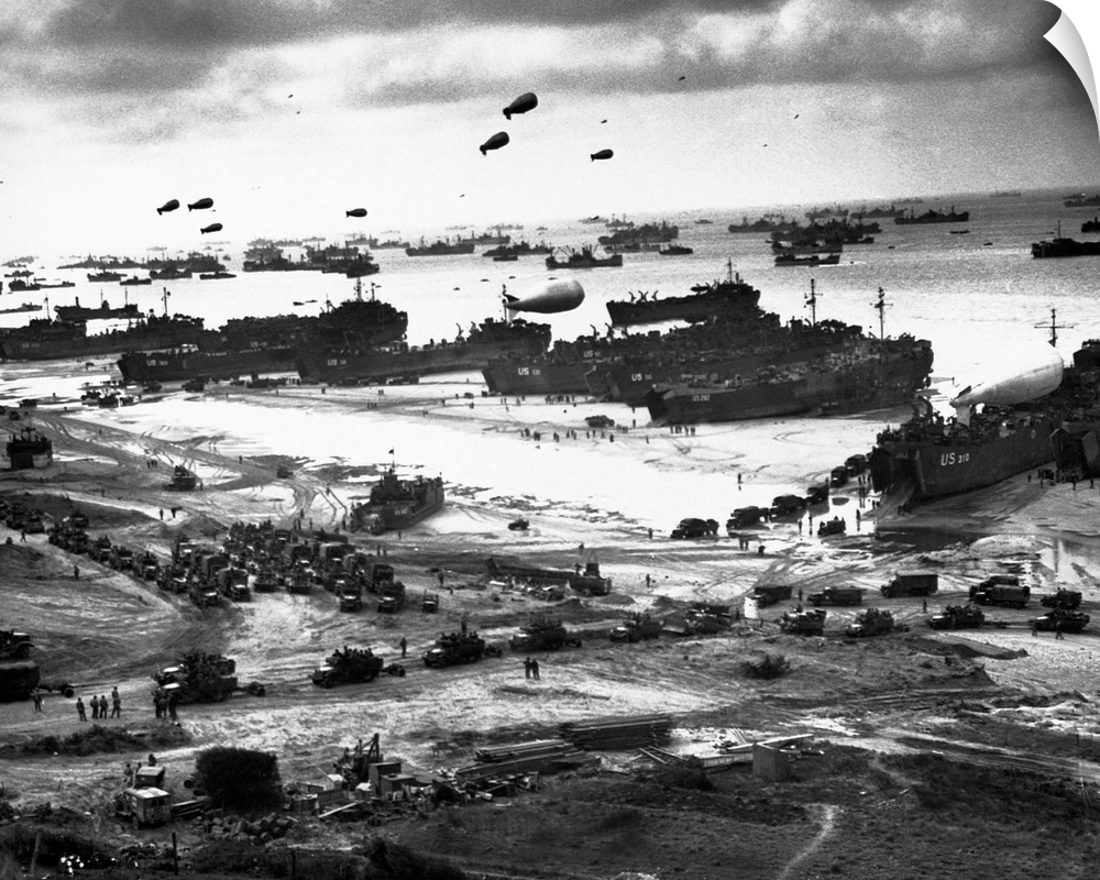 After allied forces secured the beaches at Normandy, supply ships begin unloading reinforcements.