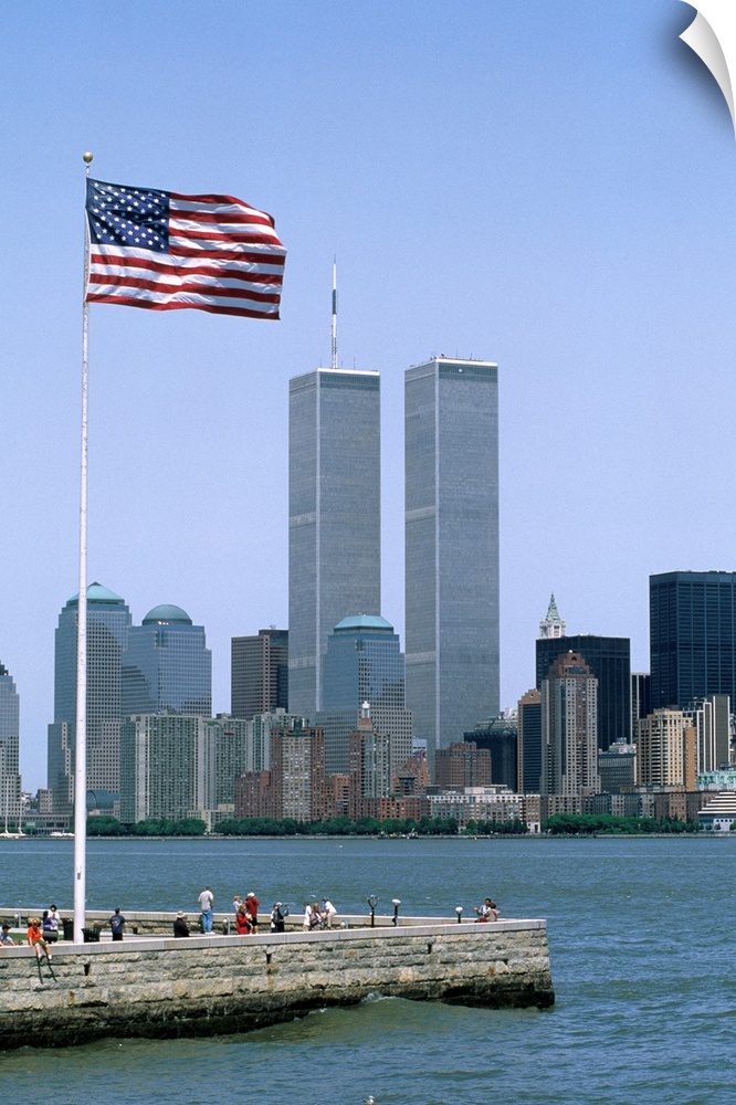 American flag and World Trade Center