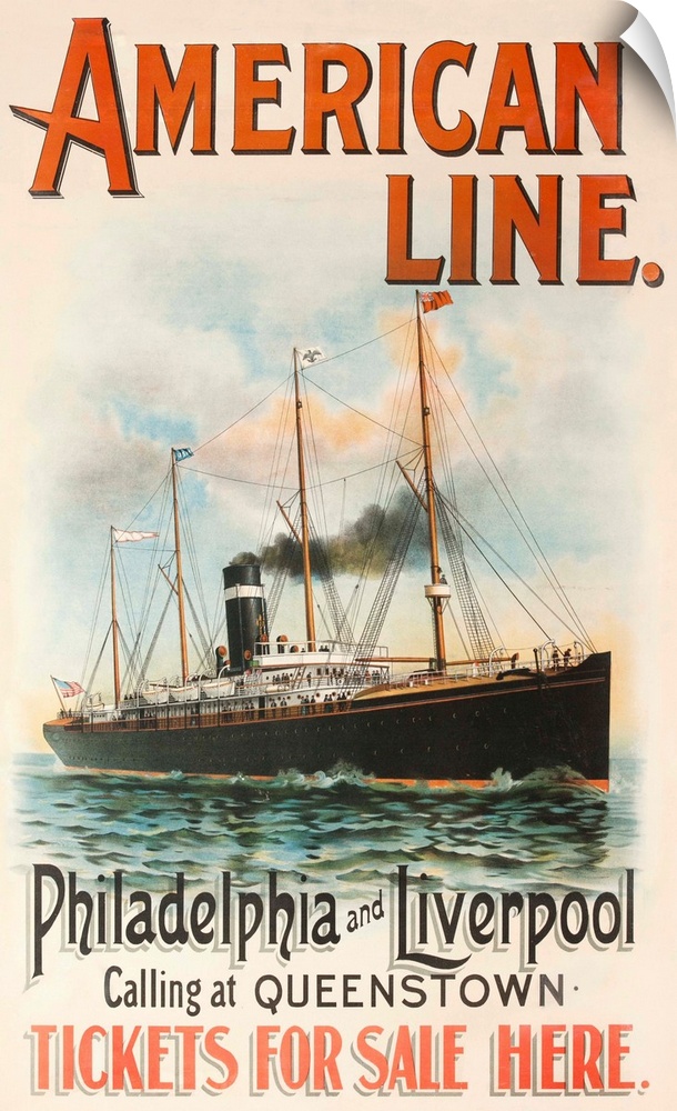 Early steamship sailing in calm waters promotes travel between Europe and North America.