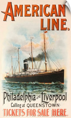 American Line Philadelphia And Liverpool Cruise Line Travel Poster