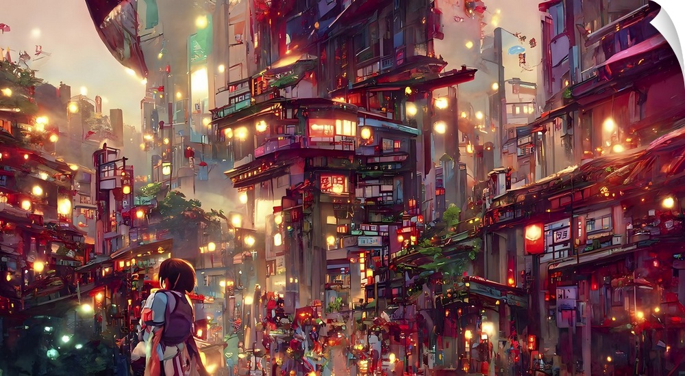 Digitall illustrated anime street scene.