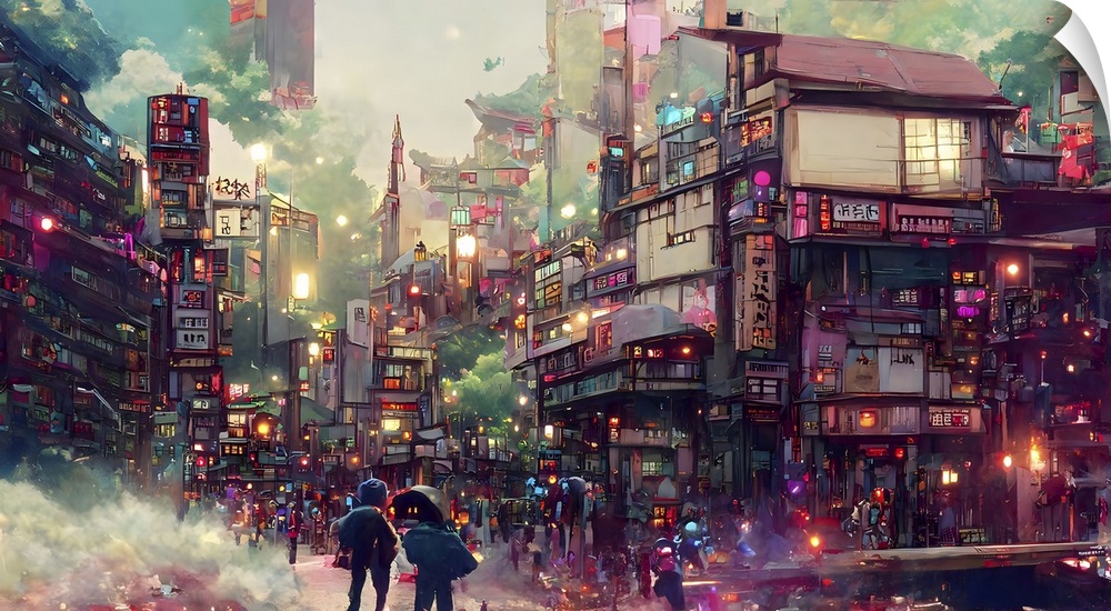 Anime street scene, originally computer generated.