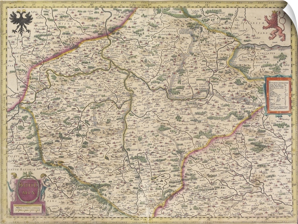Antique map of Bohemia