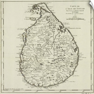 Antique map of island of Ceylon , present day Sri Lanka