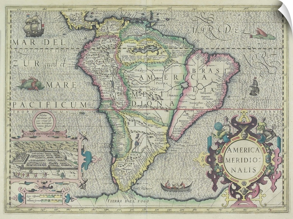 Antique map of South America