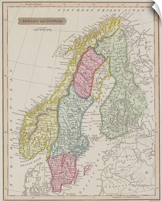 Antique map of Sweden and Norway