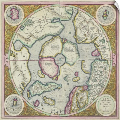 Antique map of the north pole with insets