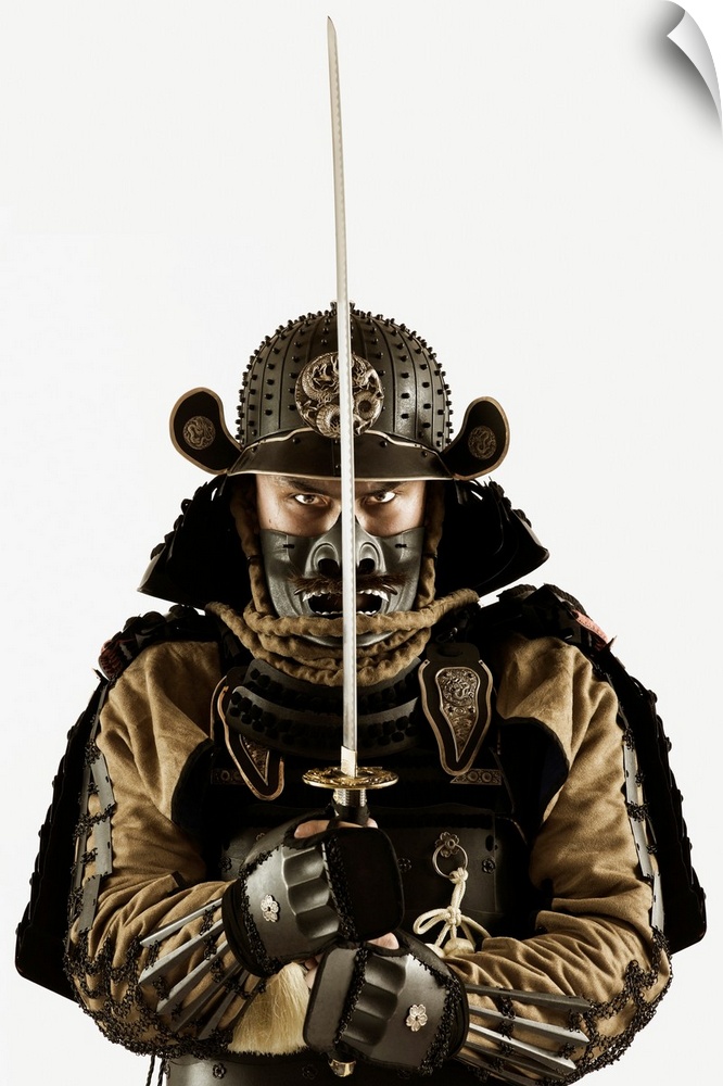 Asian man wearing samurai armor