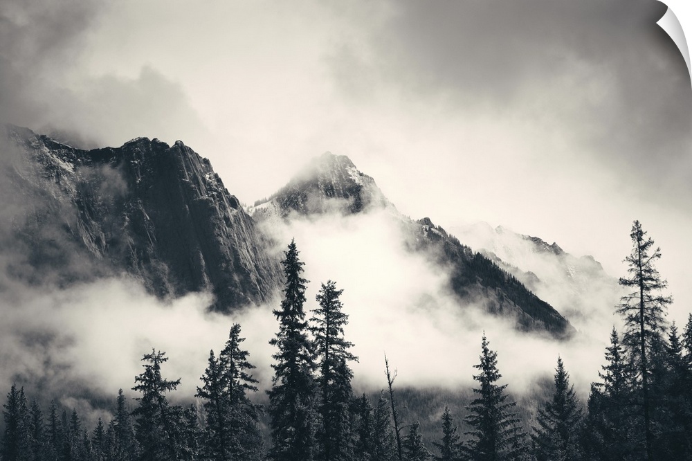 Misty mountain in Banff National Park.