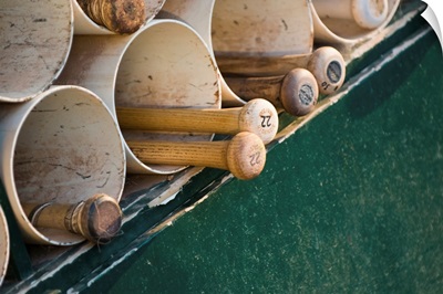 Baseball bats in the dugout