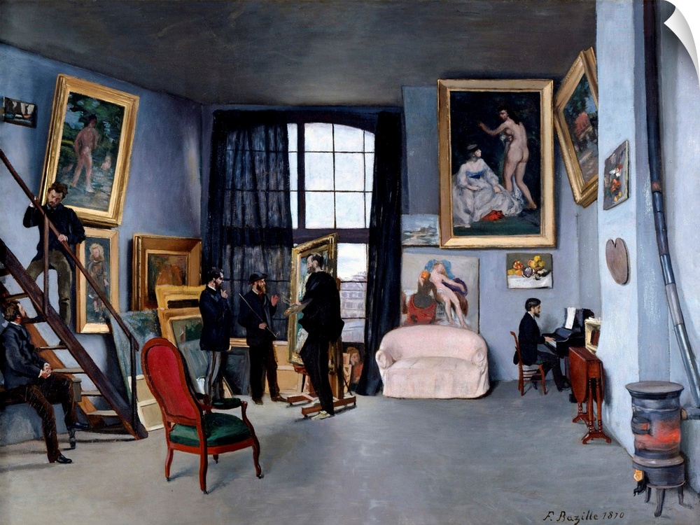 Frederic Bazille, Bazille's Studio, 1870, oil on canvas, 98 x 128 cm (38.6 x 50.4 in), Musee d'Orsay, Paris.
