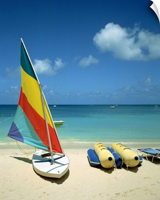 Beached watercraft on Dickenson Bay, Antigua