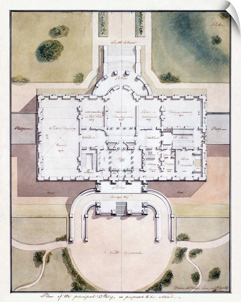 Benjamin Henry Latrobe's Proposed Plan for the Renovation of the Main Level of the White House, Washington, D.C., 1807. Pe...